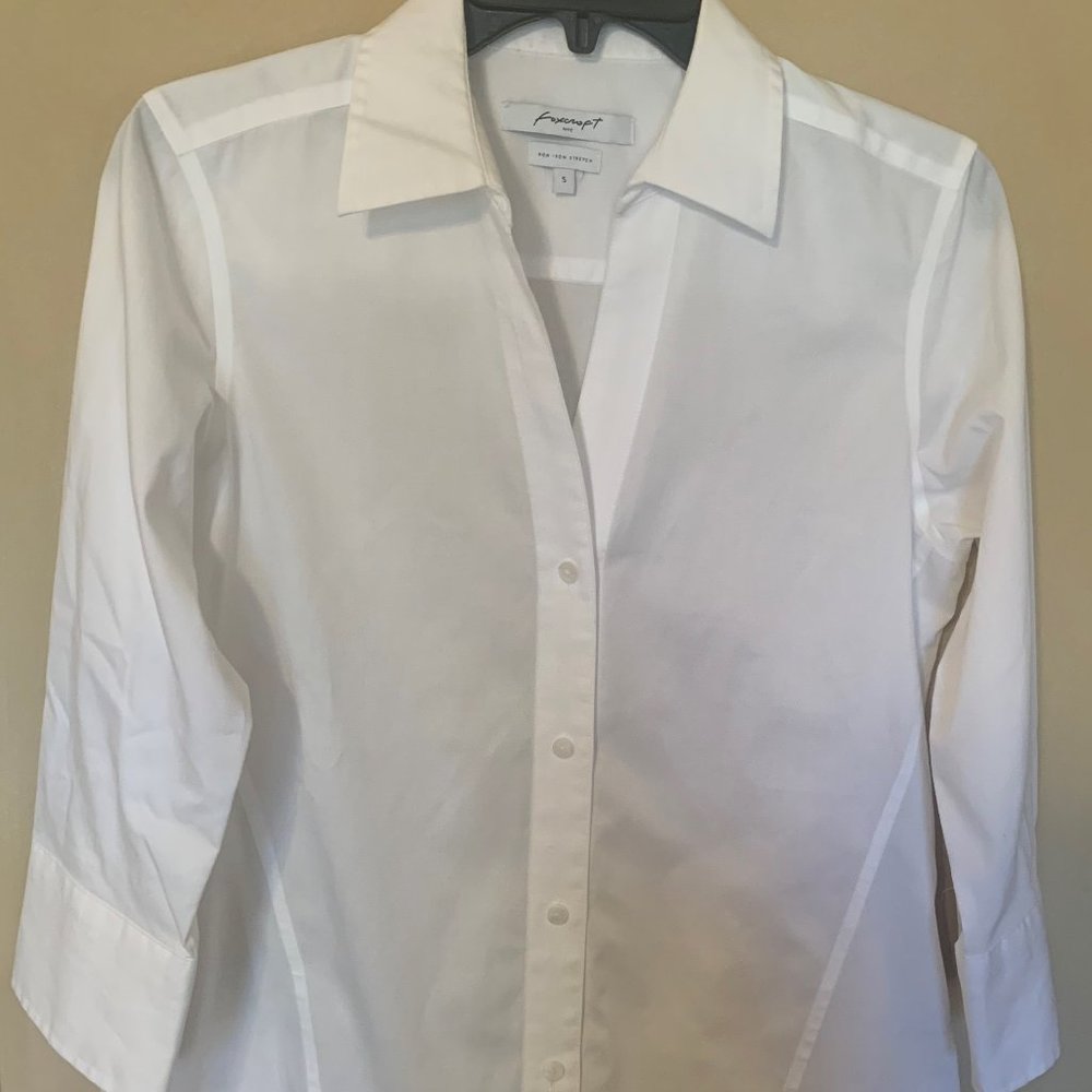 Foxcroft Non-Iron Stretch White Blouse, S